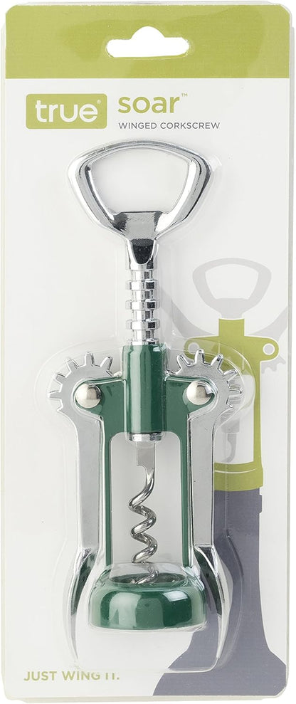 True Soar Winged Corkscrew Wine Opener, Multi-Purpose Bottle Opener for Beer and Soda, Stainless Steel with Chrome Finish, Easy to Remove Cork for Bartenders, Home Bar, Kitchen, Set of 1, Blue