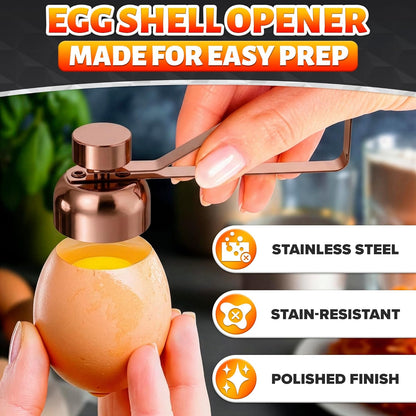 Egg Cracker Tool for Raw Eggs — Egg Shell Opener for Soft-Boiled Shell Tops, Stainless Steel Topper with Ergonomic Adjustable Effort — Clean Cut Design for Breakfast Prep, Custards, & Baking (Silver)