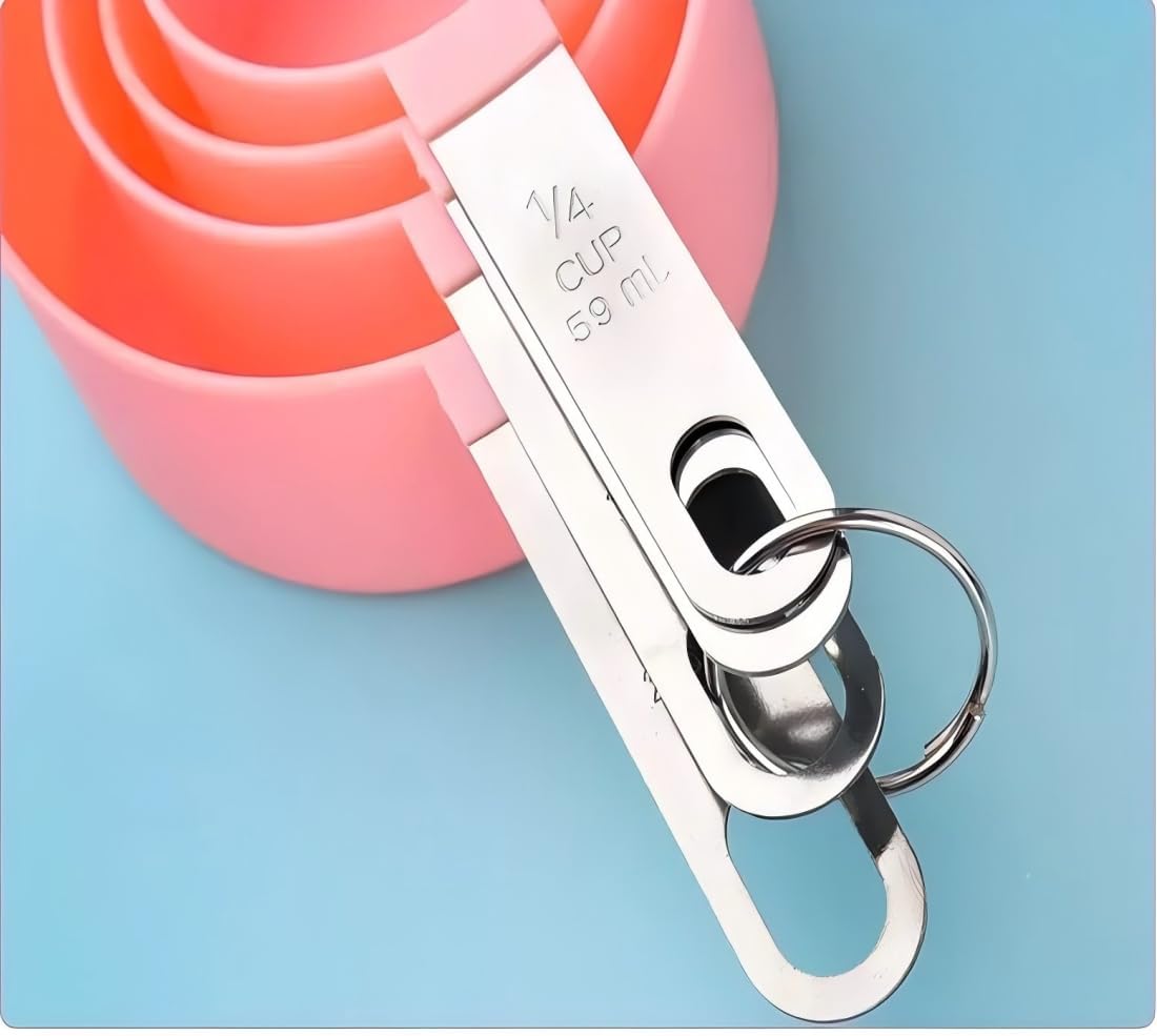 8 Pcs Measuring Cups and Spoons Set, Includes 4 Stainless Steel Nesting Measuring Cups & 4 Mini Measuring Spoons,Stackable Handle Accurate Tablespoon for Measuring Dry and Liquid Ingredients(Pink)