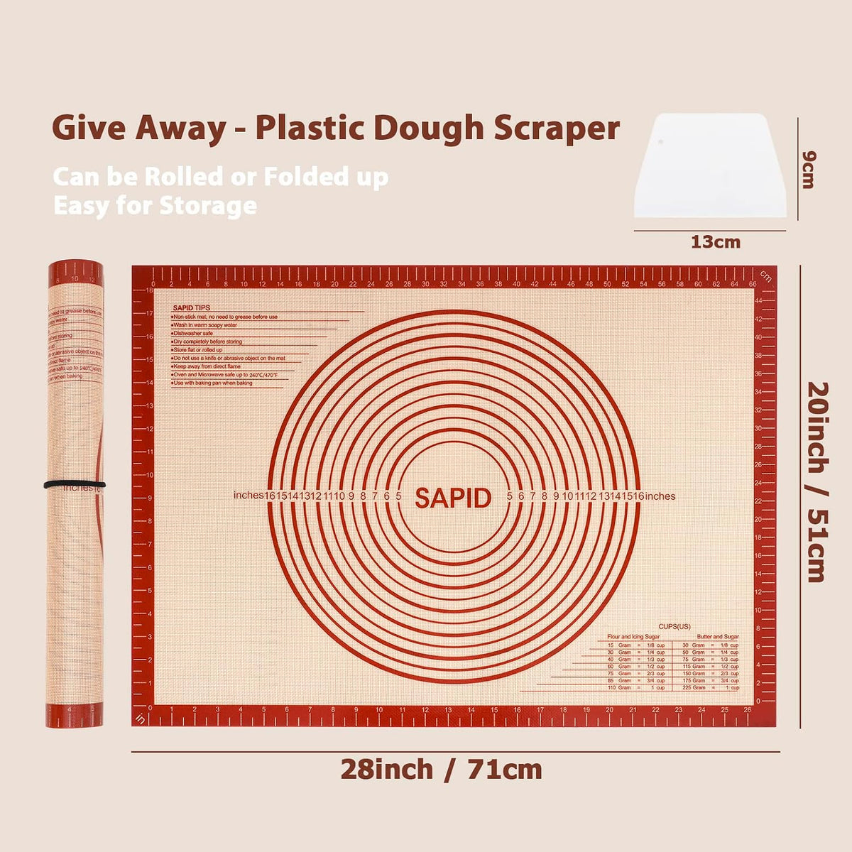 Thick Silicone Pastry Mat Baking Dough Rolling Extra Large 20" x 28"