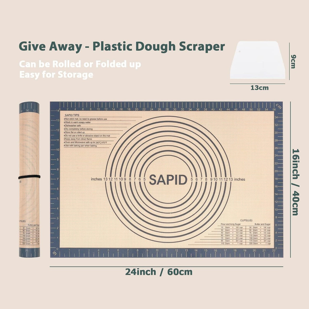 Thick Silicone Pastry Mat Baking Dough Rolling Extra Large 20" x 28"