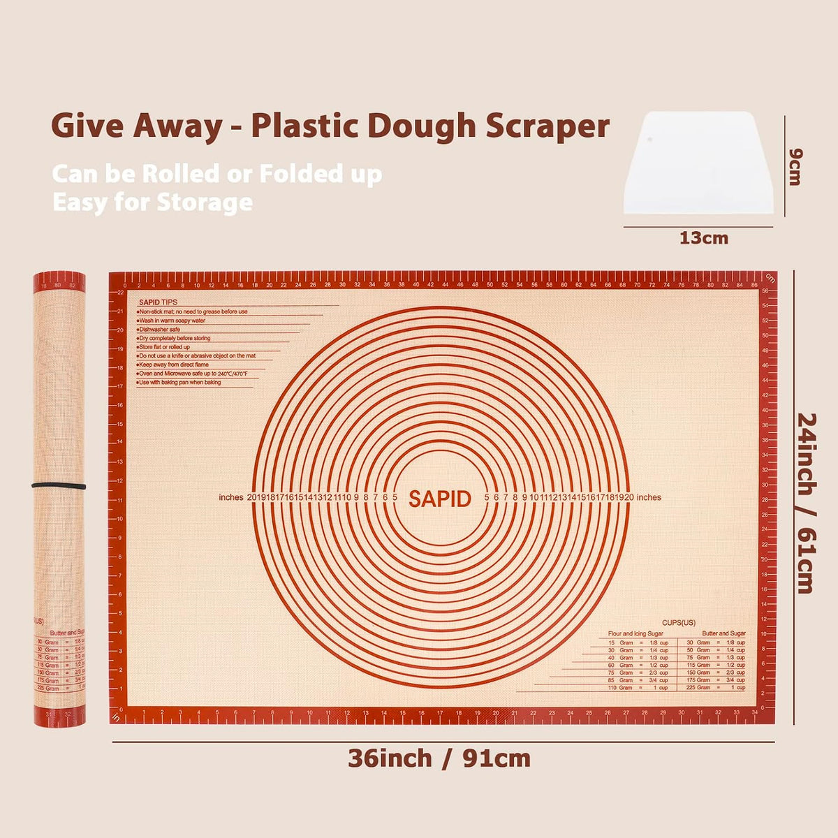 Thick Silicone Pastry Mat Baking Dough Rolling Extra Large 20" x 28"