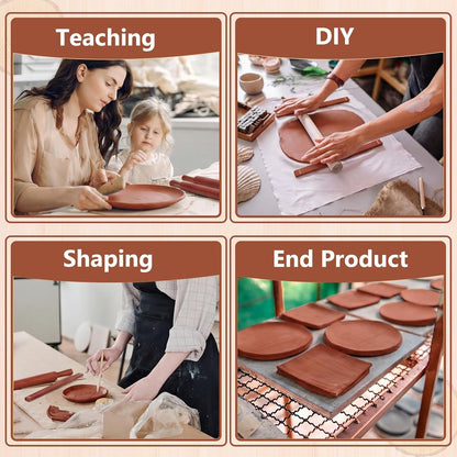 Sasylvia 10 Pcs Pottery Rolling Pin Guides Wood Teaching Rolling Mud Stick Guide Set Polymer Clay Depth Guide Pottery Tools Clay Mudboard Tools (5 Size,Wood Color)
