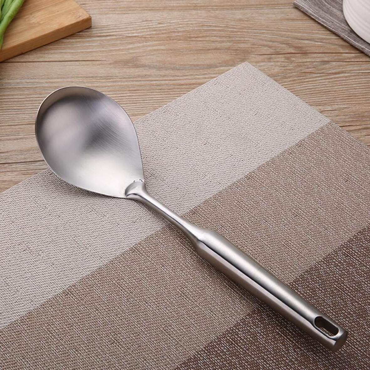 Slotted Spoon,304 Stainless Steel Skimmer Spoon with Heat Resistant Wooden Handle,Silver/15.8Inch