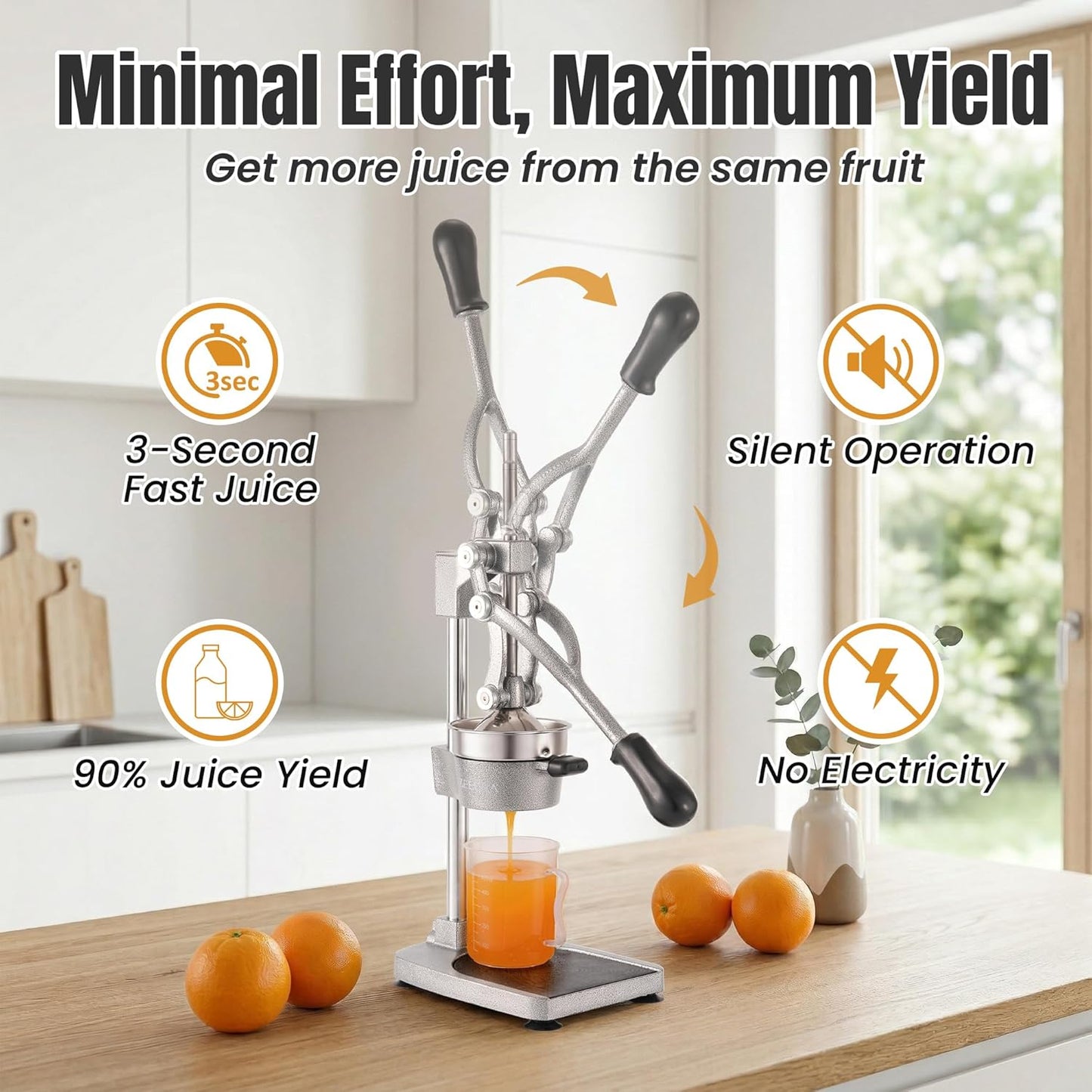 Manual Cast Iron Juicer, Heavy Duty Hand Press Squeezer with Stable Base & Stainless Steel Cup, Orange Juice Press for Orange, Lemon, Easy to Clean for Juice Lovers & Health Enthusiasts