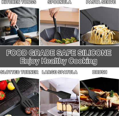 Umite Chef 22-Piece Silicone Cooking Utensils Set, Heat Resistant & Dishwasher Safe Kitchen Tools, Non-Scratch Spatula Set for Nonstick Cookware (Pink)