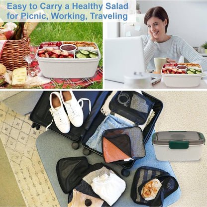 Freshmage Large Salad Container for Lunch, 2 Packs 68oz Salad Bowls with 5 Compartments, Salad Dressings Container for Salad Toppings, Snacks, Men, Women (Pink+Blue)