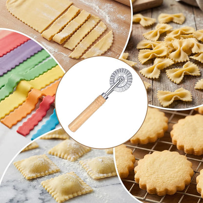 Ravioli Cutter Wheel Pasta Cutter Wheel with Roller Pastry Wheels With Long Wooden Handle, 6.7inch Dumpling Lace Making Zinc Alloy Noodle Making for Kitchen
