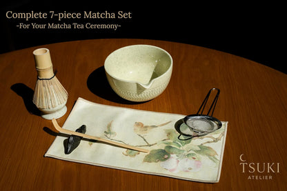 7 Pcs Matcha Whisk Set – Matcha Kit - Ceramic Bowl, Bamboo Whisk & Holder, Scoop, Sifter, Scoop Rest & Tea Towel – Elegant Matcha Kit for Tea Lovers, Home Decor & Zen Spaces (Green)