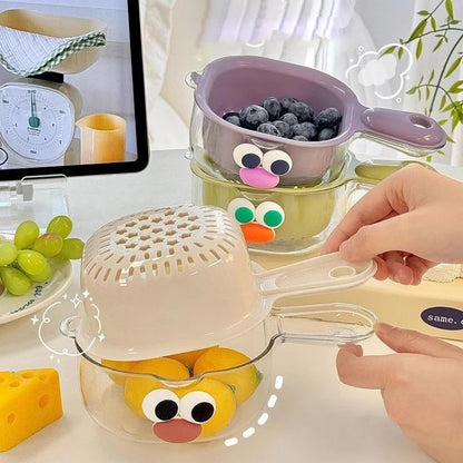 3pcs Fruit Washing Bowl with Strainer, Premium Thickened Double-Layer Design, Ergonomic Handles, Drain Basket for Kitchen Fruits Vegetables, Green Purple White