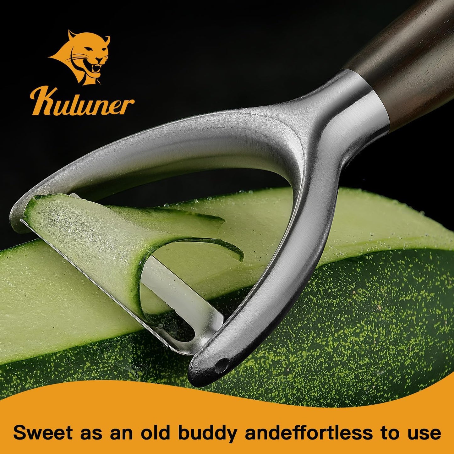 Serrated Blade Premium I Type 304 Stainless Steel Multifunctional Kitchen Peeler Real Wood Handle Ultra Sharp Blade Vegetable Potato Apple（Agarwood）