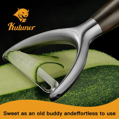 Serrated Blade Premium I Type 304 Stainless Steel Multifunctional Kitchen Peeler Real Wood Handle Ultra Sharp Blade Vegetable Potato Apple（Agarwood）