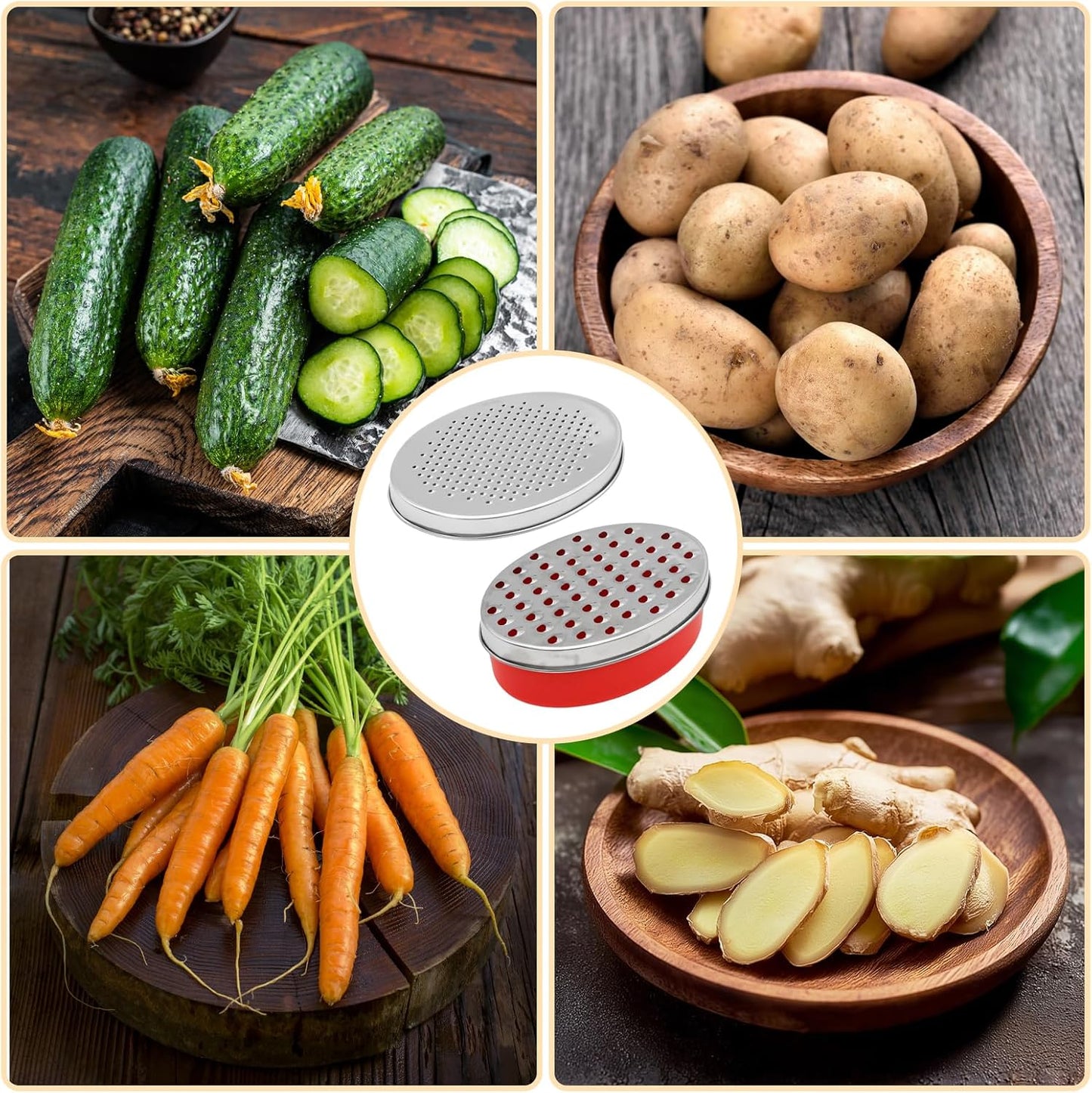Stainless Steel Cheese Grater with Airtight Storage Container Vegetable Slicer Potato Shredder Box Grater for Kitchen Tool for Cheeses Carrots Ginger, with a Brush, Red