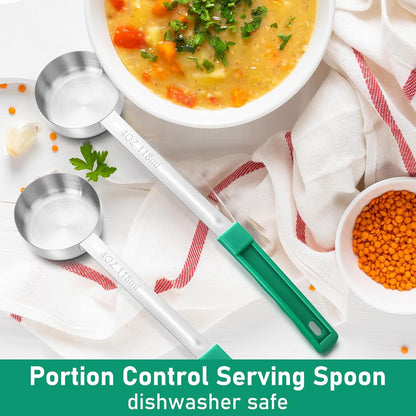 Teenyyou 2 Pcs Portion Control Serving Spoons, Restaurant Measuring Serving Ladle Utensils, Portion Spoons for Weight Loss, Kitchen(Red,2 oz,Solid and Slotted)