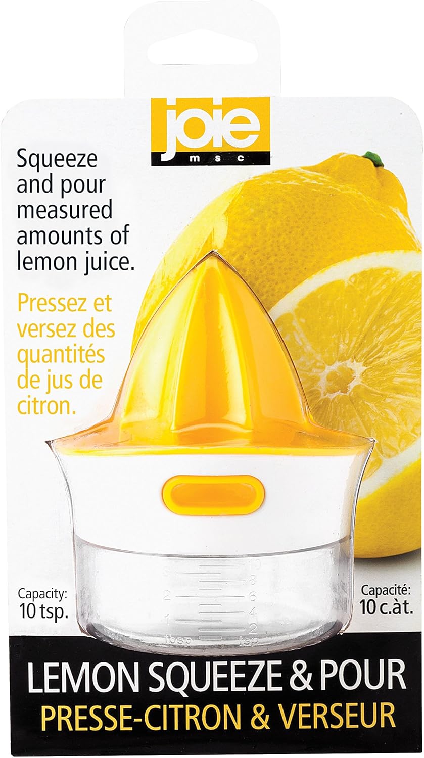 Joie Lemon and Lime Small Hand Juicer and Reamer, Built-In Measuring Cup, 1oz/30ml, Easy to Strain, Stores Leftover Juice, BPA-Free, Dishwasher Safe
