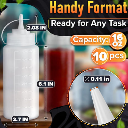 Set of 3 Inverted Condiment Squeeze Bottles 16 oz – Upgraded Design with Added Sealing Gaskets, Self-Closing Valve, Easy-to-Fill Clear Bottles for Sauces, Dressings, Ketchup, Mustard for Everyday Use