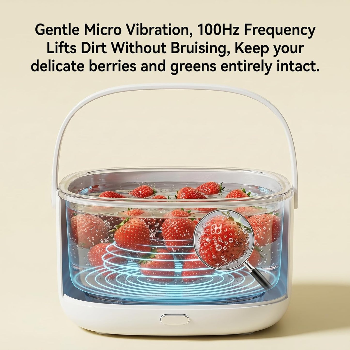 Ultrasonic Fruit Washer and Produce Cleaner Device - Countertop Fruit and Vegetable Washing Machine for Berry & Salad - Cordless Veggie Cleaner with 2-Tier Drain Basket Strainer