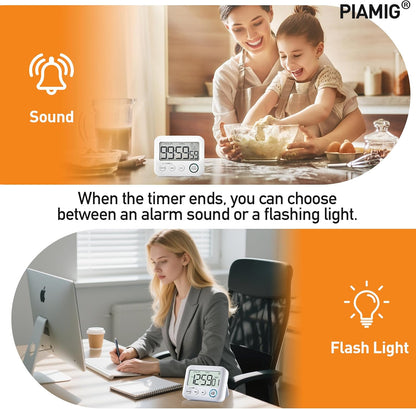 Digital Kitchen Timer Alarm Clock for Cooking, Large LCD Display Multi-Function, Strong Magnetic with Loud Alarm, Digital Timer for Kids,Teachers,Classroom, Exercise or Work (White)