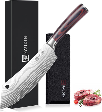 PAUDIN Tomato Knife, 5 inch Serrated Tomato Knives with Sheath, High Carbon Stainless Steel Tomato Slicer Knife for Smooth Cutting Slicing Vegetables and Fruits