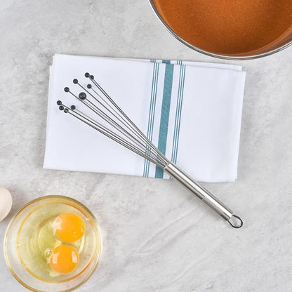 Restaurantware 10.5 in Stainless Steel Ball Whisk - German Standard Egg Beater with Ergonomic Handle, Dishwasher Safe - Manual Mixer Cooking Whisk for Baking, Stirring, Sauces, Beating