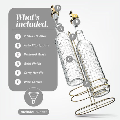 COOK WITH COLOR Glass Olive Oil Bottle Dispenser - 2 Pack- 17oz Oil and Vinegar Cruet - Olive Oil Carafe Decanter for Kitchen, Elegant Waves, Clear