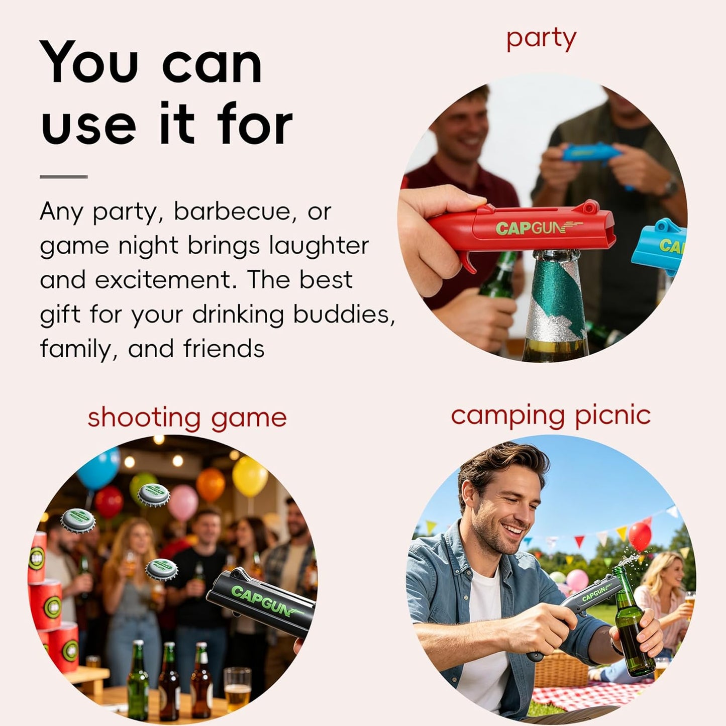Bottle Opener with Cap Launcher – Funny Shooting Gun for Parties, BBQ, Tailgates – Unique Beer Cap Shooter Gadget for Men – Cool Gifts for Dad, Husband, Him on Birthday, Father's Day(Red+Blue)