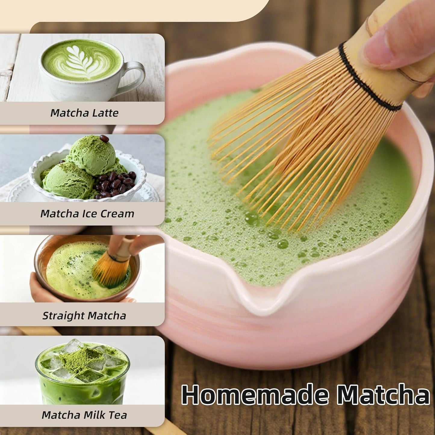 6-Piece Matcha Whisk Set Pink, 18oz Matcha Bowl with Spout, Bamboo Whisk and Chasen Holder, Pink Matcha Kit, Cute Macha Gift Set for Women & Matcha Lovers Starters, Mother's Day Gift