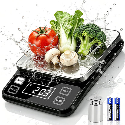 Waterproof Food Scale, 22lb Digital Kitchen Scale with Batteries, 304 Stainless Steel Precision Gram Scale for Baking, Cooking, Meal Prep, Tare Function