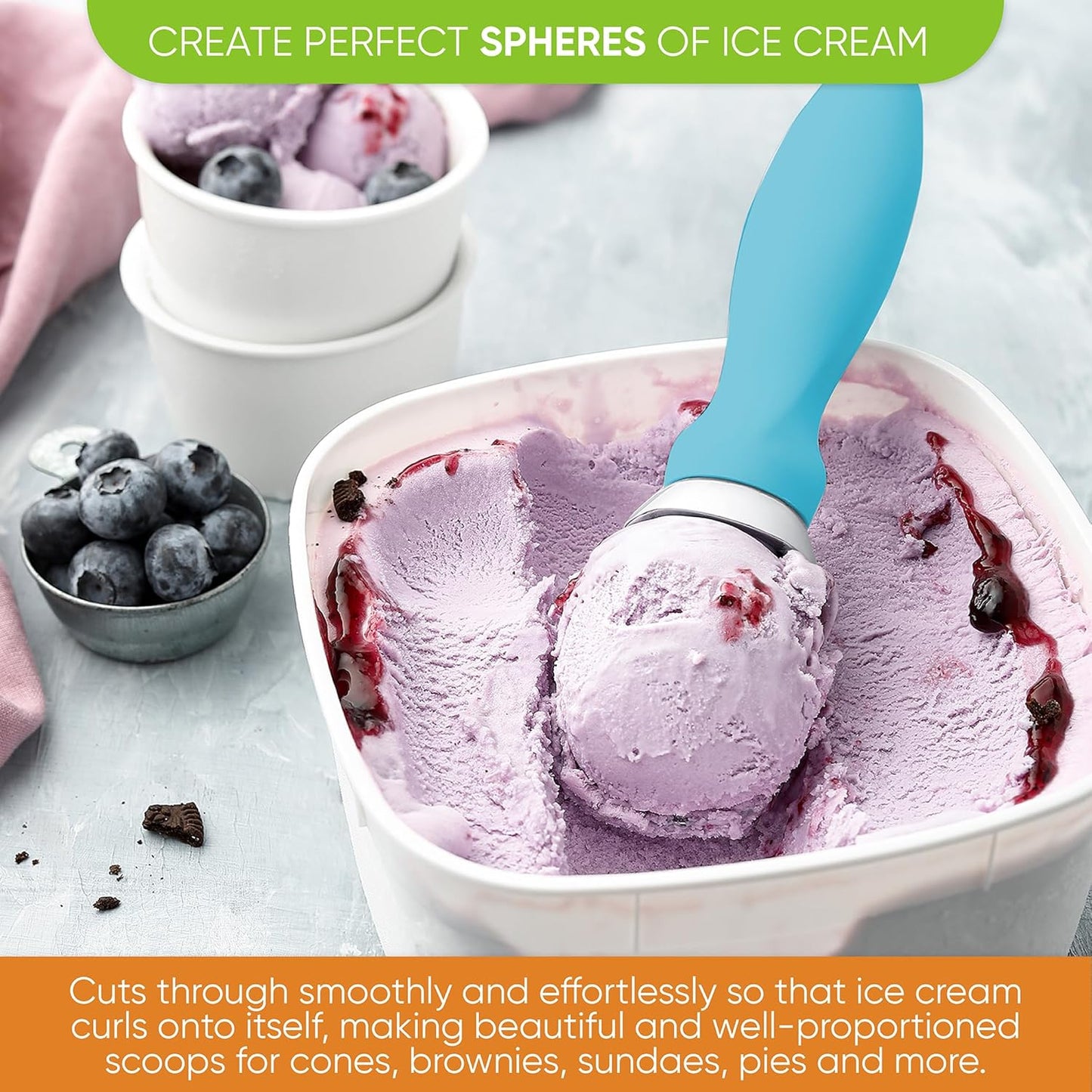 Spring Chef Heavy Duty Ice Cream Scoop with Comfortable Handle - Professional Ice Cream Scooper for Gelato, Sorbet, Cookie Dough, Melon, Frozen Yogurt - Dishwasher Safe Metal Kitchen Tool - Black