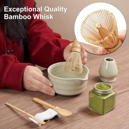 YOLIFE Matcha Whisk Set, Black Matcha Set, Ceramic Matcha Bowl and Whisk (Chasen), Holder, Sifter, Bamboo Scoop, Spoon & Spoon Rest, 7 Pcs Matcha Kit for Matcha Tea Ceremony