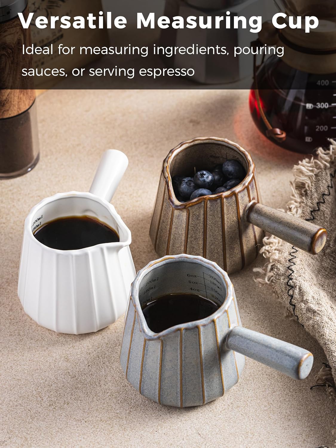 Espresso Cups Ceramic, 200ML Espresso Measuring Cup with Handle, Expresso Shots Cups with Scale, Espresso Accessories, White