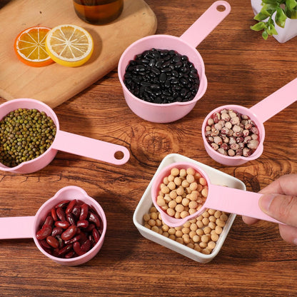 Amabro 11pcs Measuring Cups and Spoons Set, Nesting Measure Cups with Ring and Easy Read Markings Small Teaspoon with Plastic Head for Dry & Liquid Ingredients, Pink