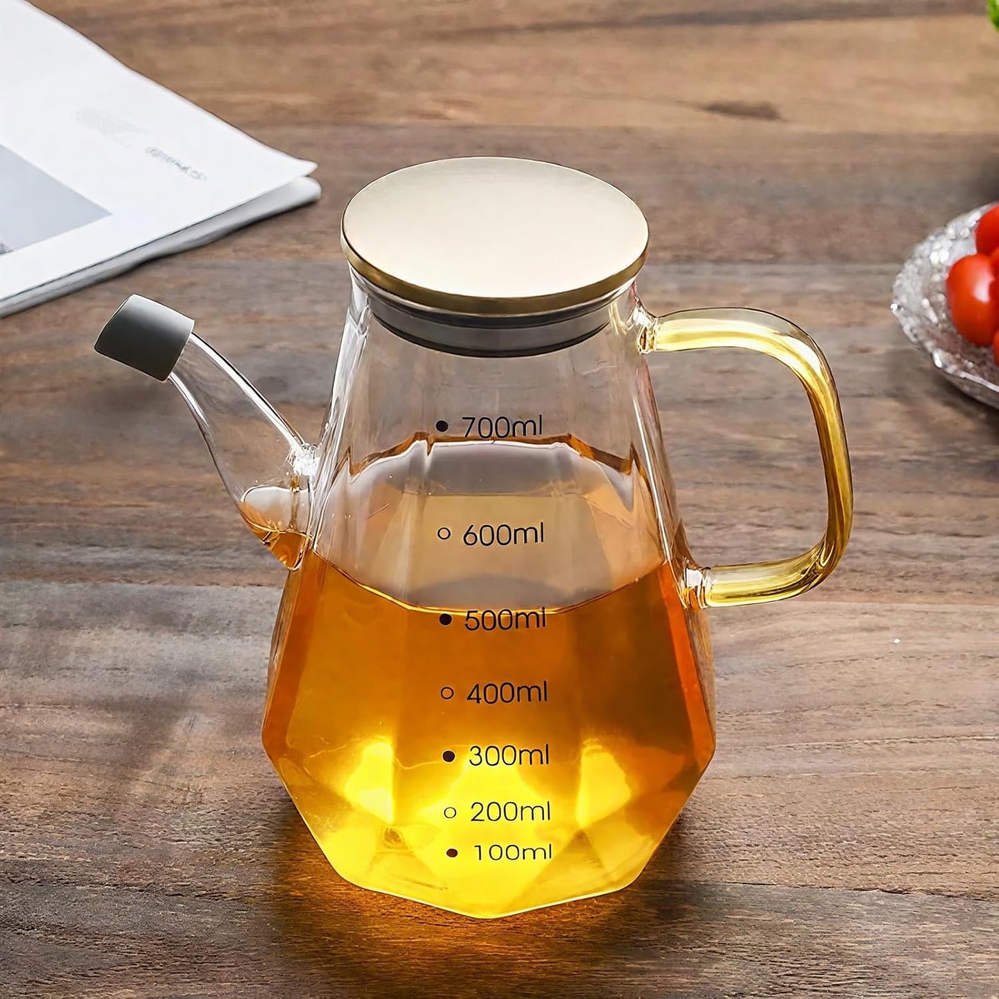 Glass Oil Dispenser Bottle - Glass Olive Oil Bottle for Kitchen, Wide Mouth Borosilicate Glass Cooking Oil Bottles with Lid and Handle (1000ML)