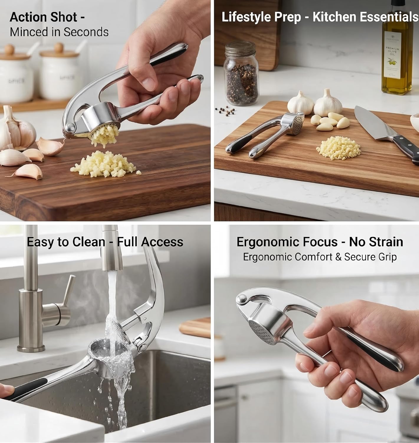 Heavy Duty Zinc Alloy Garlic Press & Mincer - Professional Rust-Proof Crusher for Garlic, Ginger and Nuts - Ergonomic Easy Squeeze Kitchen Gadget