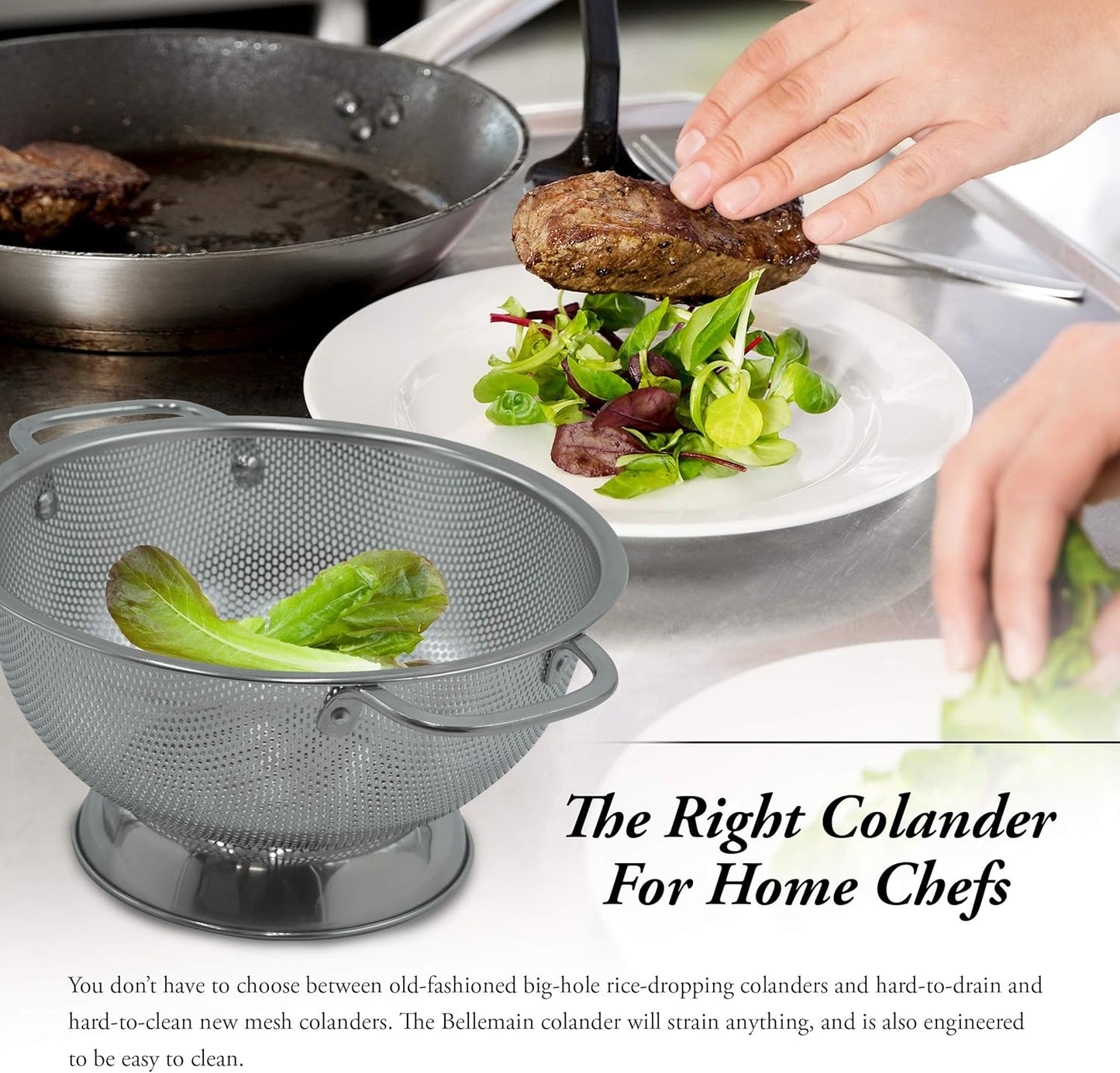 Bellemain Colander for Kitchen – 5 Qt Stainless Steel Strainer with Handle - 18/8 Pasta Strainer Bowl for Pasta, Spaghetti, Vegetables, Fruit, and Pot Draining - Stainless Steel Colander