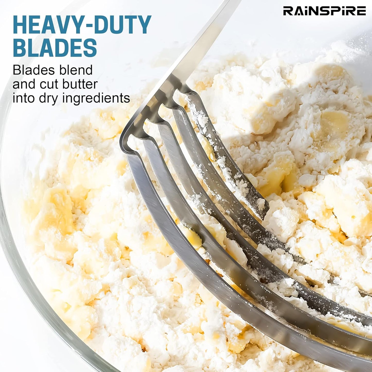 Rainspire XL Pastry Cutter For Baking, Heavy Duty Pastry Blender Stainless Steel, Thick Sharp Blades Dough Blender, Dough Cutter Butter Cutter Pastry for Easy Mixing, Dishwasher Safe (Black)