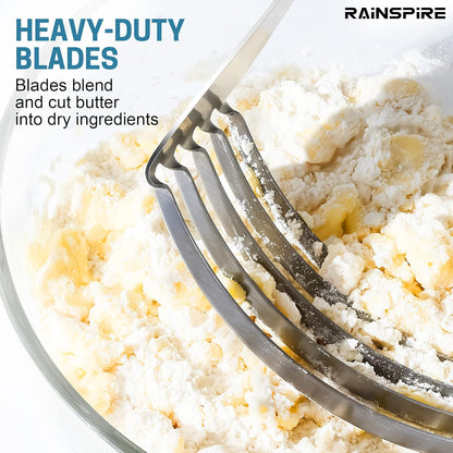 Rainspire XL Pastry Cutter For Baking, Heavy Duty Pastry Blender Stainless Steel, Thick Sharp Blades Dough Blender, Dough Cutter Butter Cutter Pastry for Easy Mixing, Dishwasher Safe (Black)