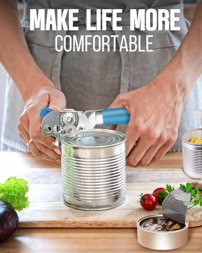 Multifunctional Can Opener Manual, Durable Heavy Duty Handheld Strong Can Opener with Smooth Cutting Edge, Friendly Kitchen Essentials Tool for Seniors, Camping and Bottle Opening-Black