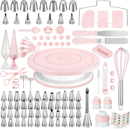 Kootek 71PCs Cake Decorating Kit, Baking Supplies Tools - Includes Cake Stand Turntable, 12 Icing Piping Tips Set, 2 Frosting Spatulas, 3 Scrapers, 50+2 Piping Bags, Coupler, Video Tutorial, Booklet