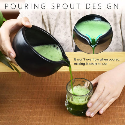Artcome 7 Pcs Complete Matcha Ceremony Kit for Tea Ceremony, Bowl with Pouring Spout, Whisk, Tea Scoop, Matcha Powder Strainer, Matchatools For Making Usucha, Koicha and Matcha Latte (Black)