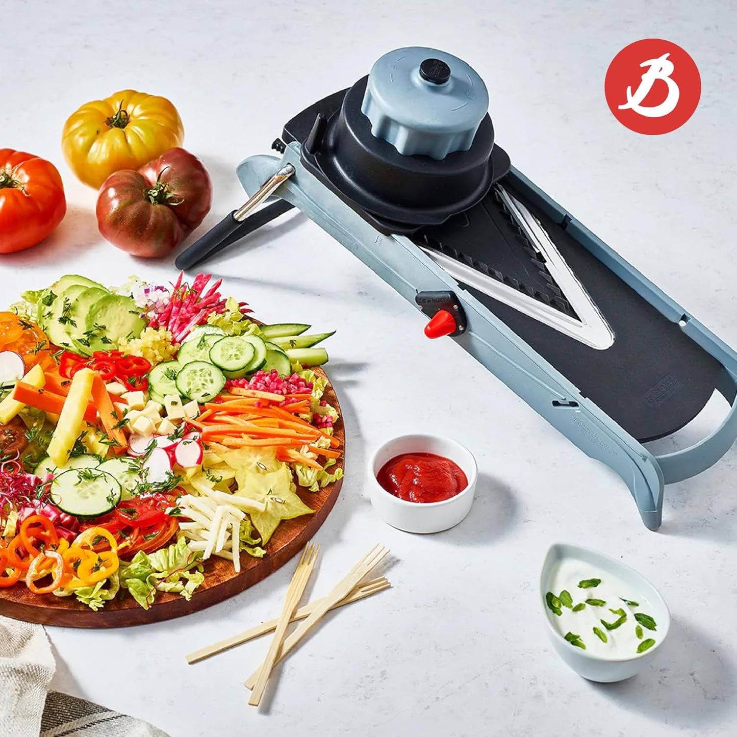 de Buyer LA MANDOLINE REVOLUTION MASTER - Removable, Double-Sided Stainless Steel Blade - Ideal for Cutting, Shredding, Dicing & Cubing - Includes 6 Julienne Blades & Extra Pusher - Made in France