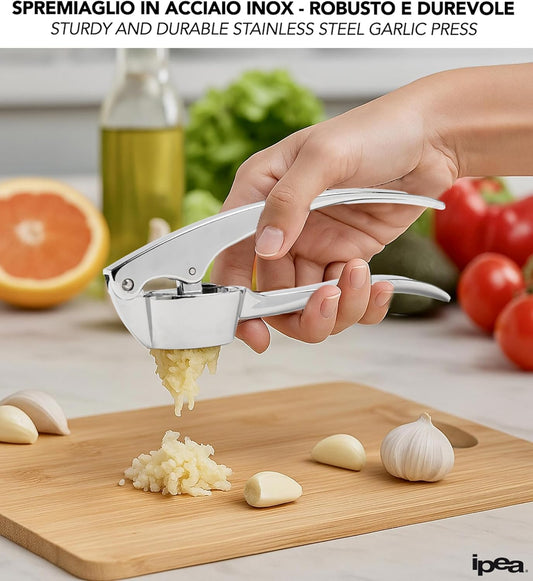 IPEA Stainless Steel Garlic Press for Garlic, Ginger, Chilli – Super Solid – Elegant Design – Professional Kitchen Garlic Press for Squeezing Nuts and Foods – Crusher – Easy to Clean