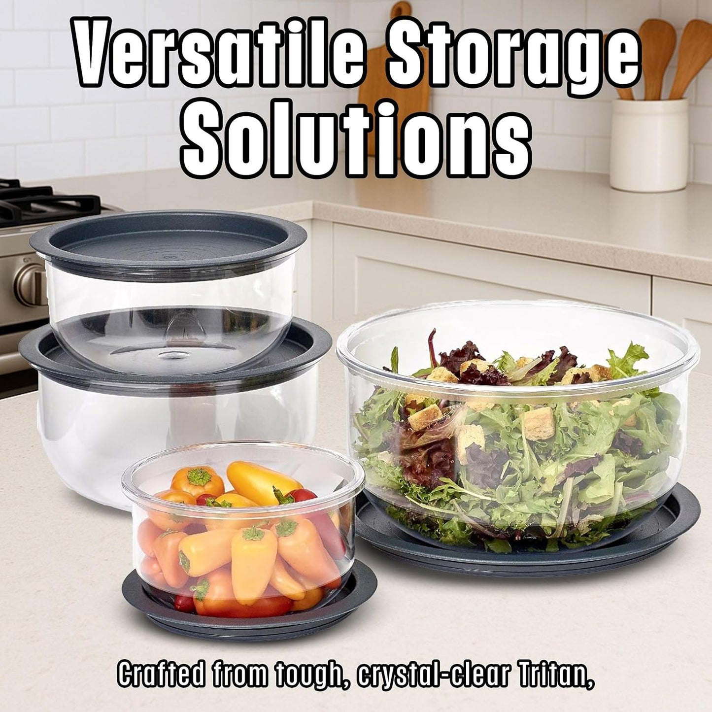 Buddeez Tritan™ Bowl Set 8 Piece - Crystal Clear Nesting Storage Bowls for Kitchen - BPA Free Mixing Bowls with Lids