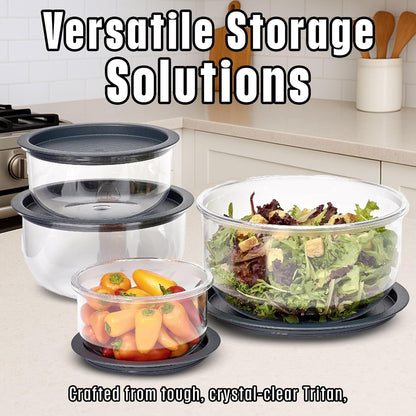 Buddeez Tritan™ Bowl Set 8 Piece - Crystal Clear Nesting Storage Bowls for Kitchen - BPA Free Mixing Bowls with Lids
