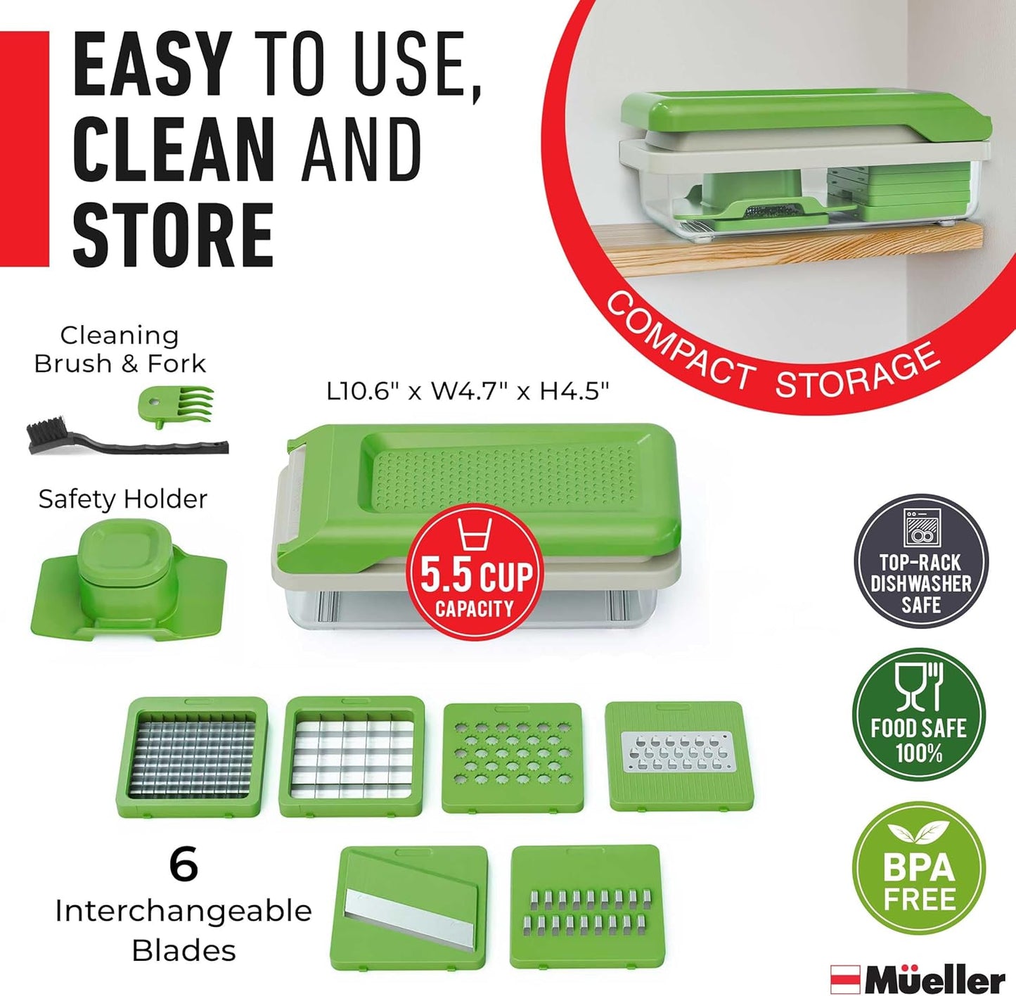 Mueller Vegetable Chopper Mandoline Slicer, Food Veggie Chopper, Cheese Grater, Onion Vegetable Cutter with Container, Dicer, Kitchen Gadgets & Essentials, White Sand/Grey