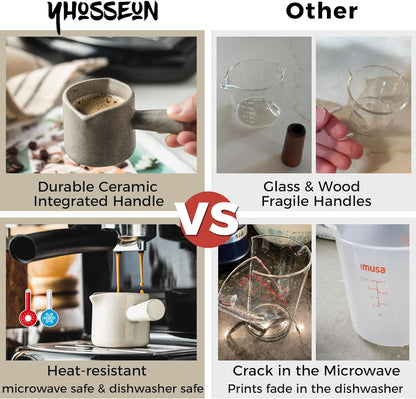 Espresso Cups Ceramic, 200ML Espresso Measuring Cup with Handle, Expresso Shots Cups with Scale, Espresso Accessories, White