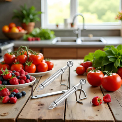 2pcs Stainless Steel Strawberry Huller Multi-Function Stainless Corer and Pitter Remover for Strawberry, Tomato, Vegetable and Fruit