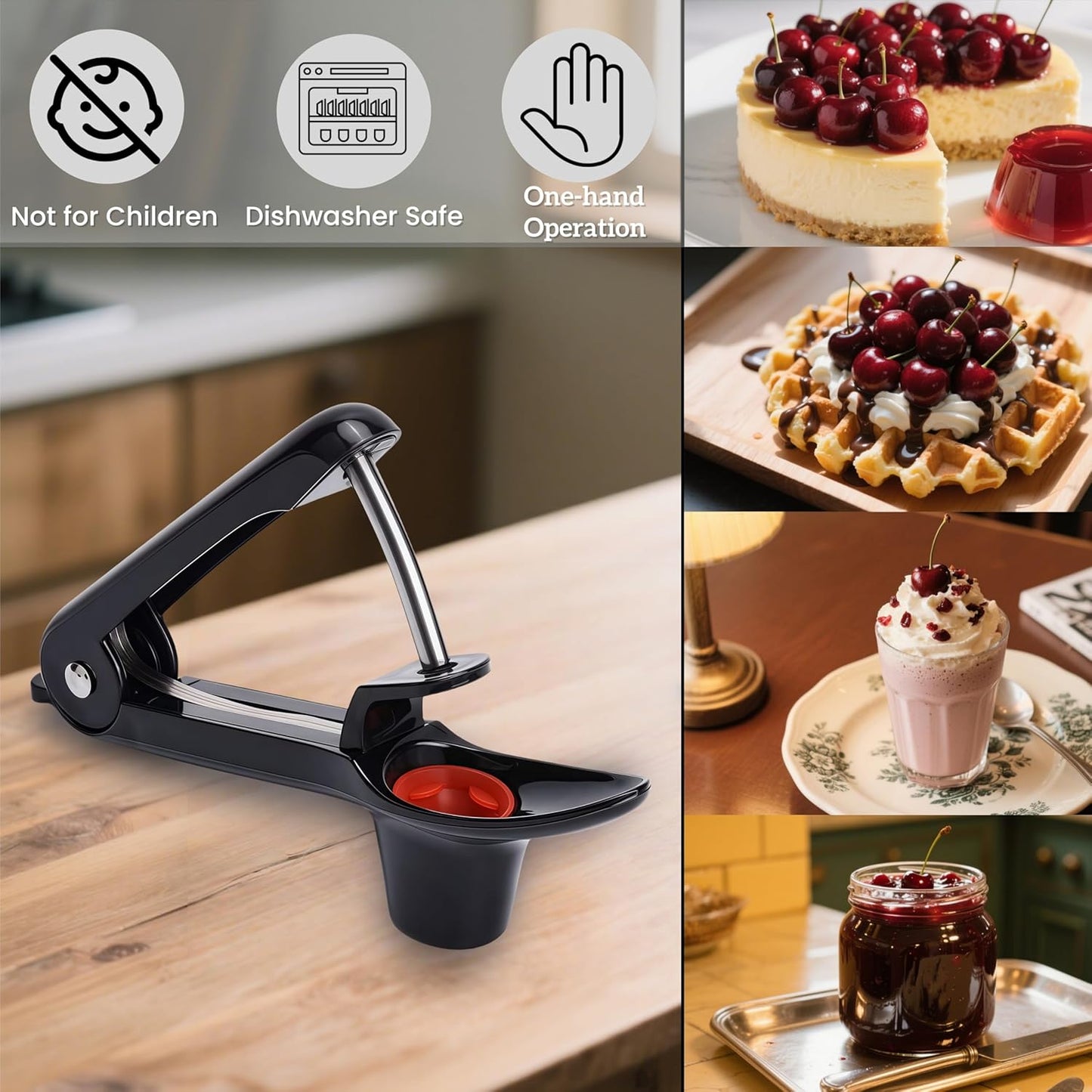 Cherry Pitter, Heavy-Duty Stainless Steel Cherry Olive Pitter Tool, Easy Press Cherry Pit Remover for Cherry Jam Pie, Effortless to Use & Clean