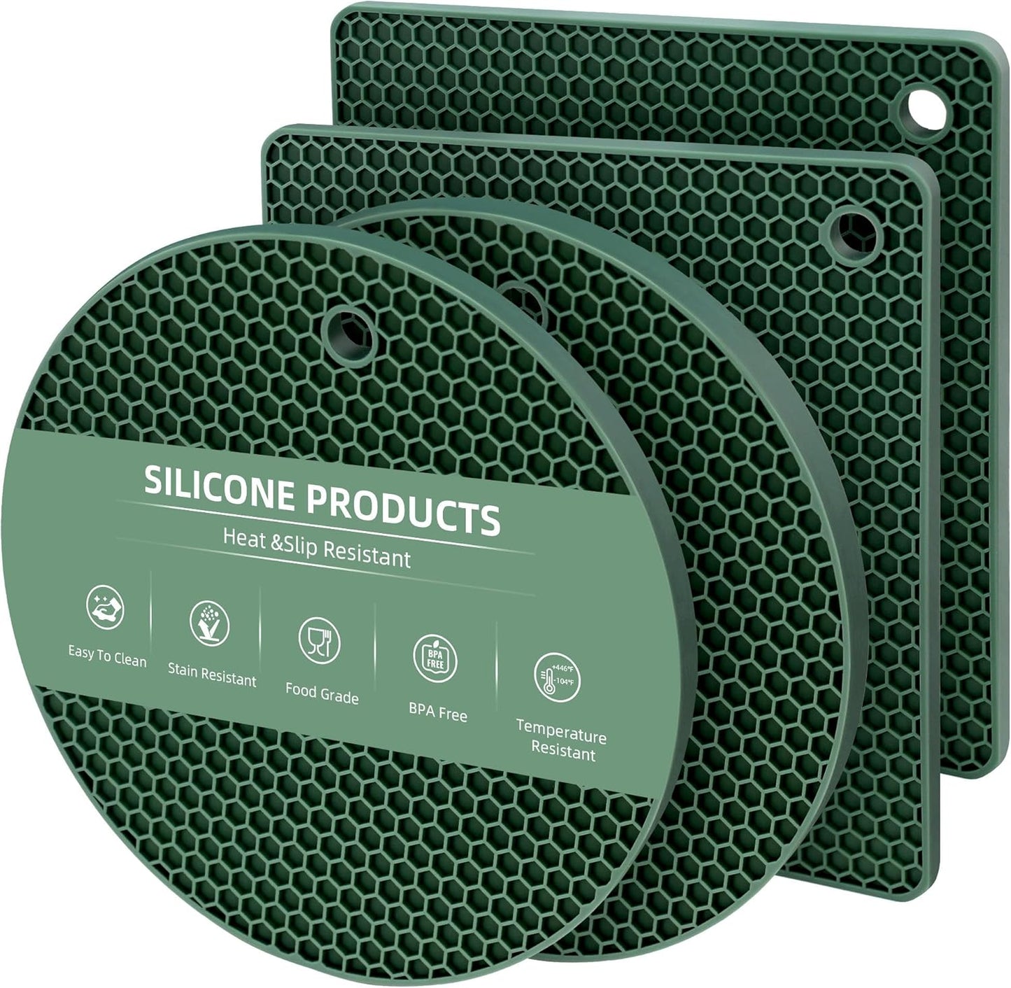 TWTLi Silicone Trivets for Hot Dishes, Set of 4 Trivet Mats, Heat Resistant Hot Pads for Kitchen Countertops, Non-Slip Honeycomb Pot Holders & Counter Protectors for Hot Pots & Pans (Black)