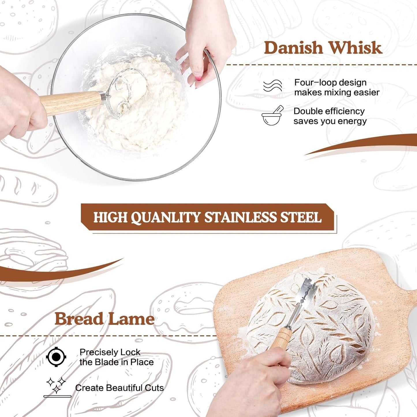 Sourdough Starter Kit, 9'' Round Banneton Proofing Basket, 36oz Sourdough Starter Jar, Bread Lame, Dough Scraper, Dough Whisk & Silicone Bread Sling
